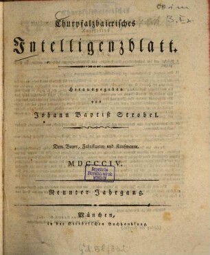 Churpfalzbaierisches Intelligenzblatt. 1804 = Jg. 9