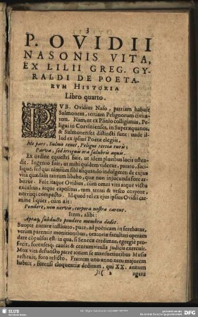 P. Ovidii Nasonis Vita, Ex Lilii Greg. Gyraldi De Poetarum Historia