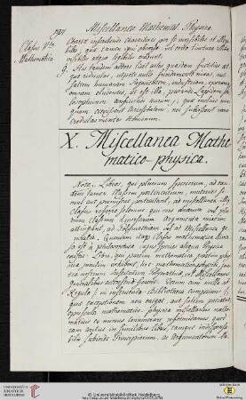 X. Miscellanea Mathematico-physica