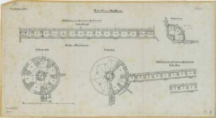 Linker Flankenturm: Keller- und Erdgeschoss, Wurfbatterie, Hohlräume, Grabenwand, linke Flanke; 1:200