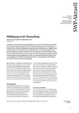 Mäßigung statt Neuanfang : Iran nach den Präsidentschaftswahlen 2013