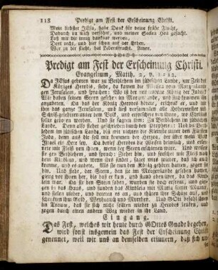 Predigt am Fest der Erscheinung Christi. - Predigt am zweyten Sonntag nach Epiphan.