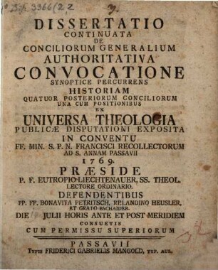 Diss. ... de conciliorum generalium authoritativa convocatione ..., Continuatio