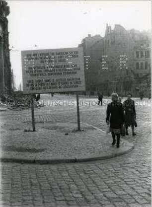Sektorenschild an der Grenze zum amerikanischen Sektor in Berlin