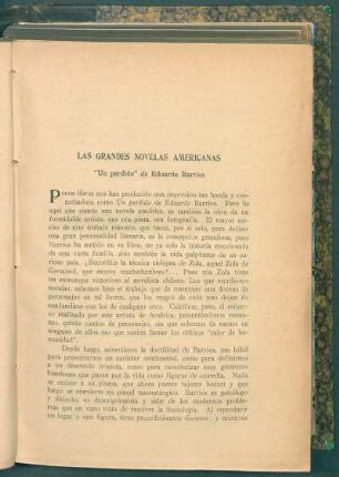 Las grandes novelas americanas : "Un perdido" de Eduardo Barrios