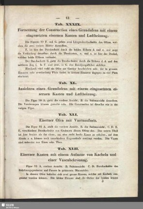 Tab. XL. Ansichten eines Grundofens mit einem eingsetzten eisernen Kasten und Luftheizung