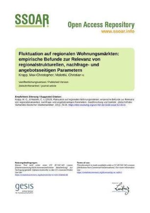 Fluktuation auf regionalen Wohnungsmärkten: empirische Befunde zur Relevanz von regionalstrukturellen, nachfrage- und angebotsseitigen Parametern