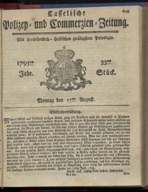 33tes Stueck, Montag den 17ten August 1795