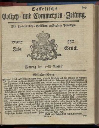33tes Stueck, Montag den 17ten August 1795