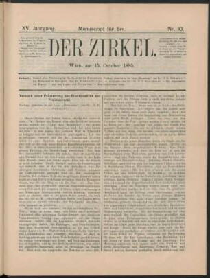Nr. 10. Wien, am 15. October 1885.