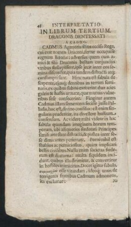 In Librum Tertium. Draconis Dentessati A Cadmo.