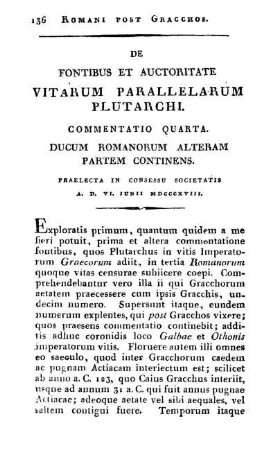Commentatio Quarta. Ducum Romanorum Alteram Partem Continens.