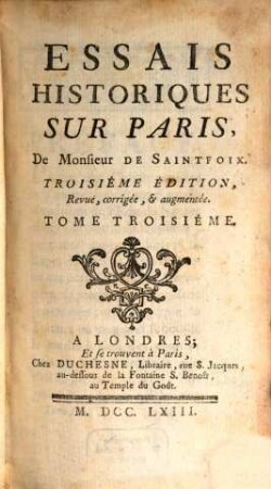 Essais Historiques Sur Paris, 3