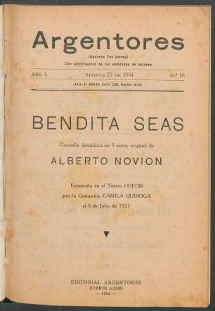 1934001800: Bendita seas : comedia dramática en 3 actos