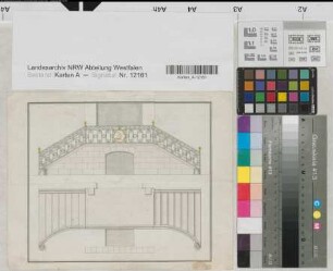 Bentlage? (Rheine) Portaltreppe Grundriß, Ansicht 1.H. 19.Jh. o.M. 21 x 24 kol. Zeichnung Bentlage