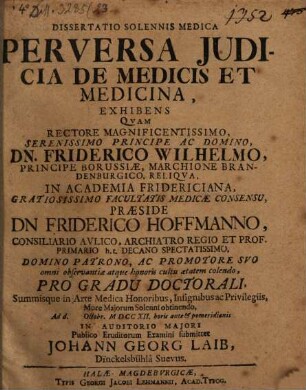 Diss. ... perversa iudicia de medicis et medicina exhibens