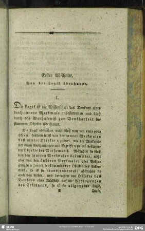 Erster Abschnitt. Von der Logik überhaupt