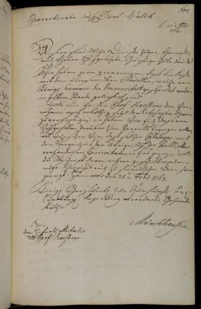 Aufforderung des Professors Kästner zur Anfertigung und Einsendung eines Kataloges der an die Bibliothek durch die Königliche Kammer geschenkten Modelle.