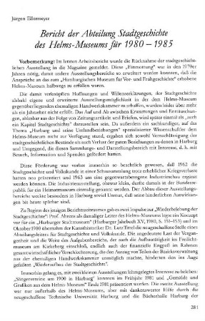 Bericht der Abteilung Stadtgeschichte des Helms-Museums für 1980 - 1985