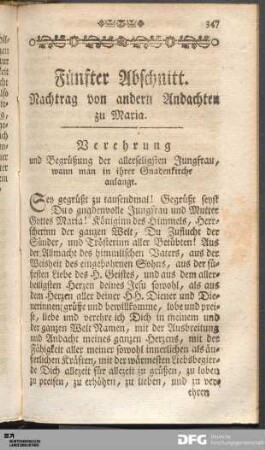 Fünfter Abschnitt. Nachtrag von andern Andachten zu Maria.