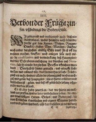 IIII. Verbott der Früchtzinsen/ ußbedingt die Boden Gült