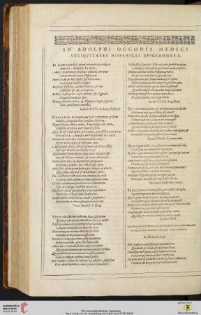 In Adolphi Occonis Medici antiqvitates Hispanicas Epigrammata