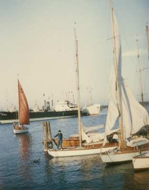 Stralsund. Hafen, im Vordergrund Segelschiffe