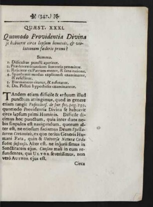 Quaest. XXXI. Quomodo Providentia Divina se habuerit circa ...