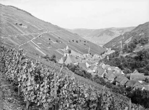 Blick auf das Steeger Tal mit St. Anna und Weinbergen