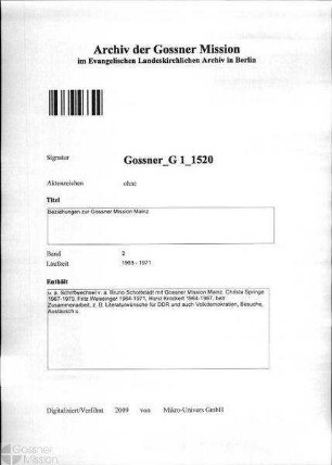 Beziehungen zur Gossner Mission Mainz