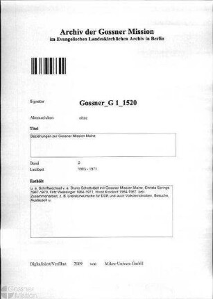 Beziehungen zur Gossner Mission Mainz