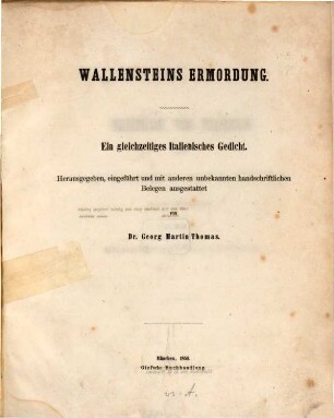 Wallensteins Ermordung : ein gleichzeitiges Italienisches Gedicht