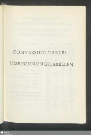 Conversion Tables / Umrechungstabellen
