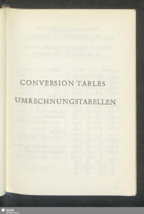 Conversion Tables / Umrechungstabellen