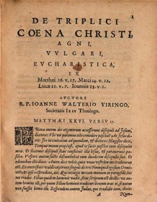 De triplici coena Christi agni, vulgari Eucharistica
