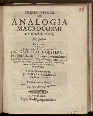Theses Physicae, De Analogia Macrocosmi Et Microcosmi