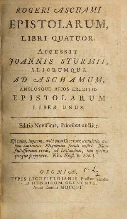 Rogeri Aschami Epistolarum, Libri Quatuor