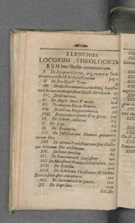 Elenchus Locorum Theologicorum hoc libello contentorum.