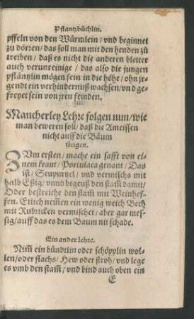 Mancherley Lehre folgen nun/ wie man beweren soll/ daß die Ameissen nicht auff die Bäum steigen.