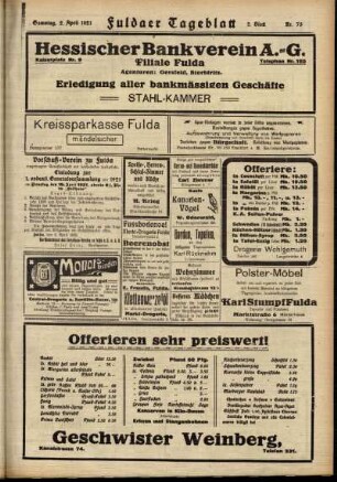 Zweite Ausgabe vom Samstag, den 02. April 1921.