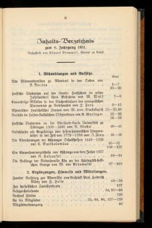 Inhalts-Verzeichnis zum 6. Jahrgang 1931