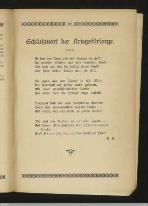 Schlußwort der Kriegsfürsorge