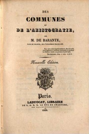 Des Communes et de l'Aristocratie