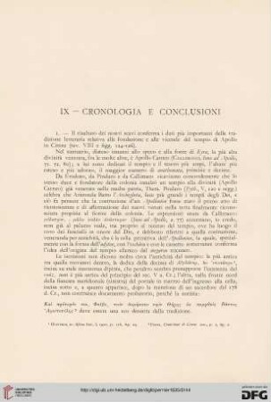 IX: Cronologia e conclusioni