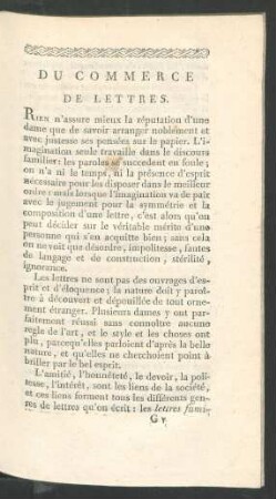 Du commerce de lettres.