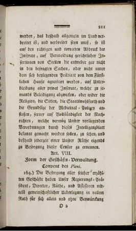 Art VIII. Form der Geschäfts-Verwaltung.