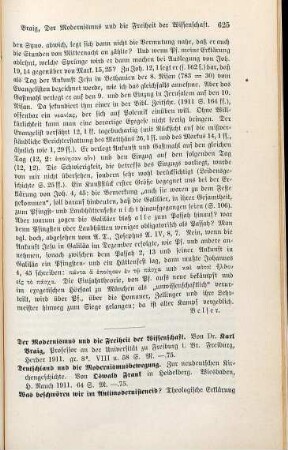 625-628 [Rezension] Braig, Karl, Der Modernismus und die Freiheit der Wissenschaft