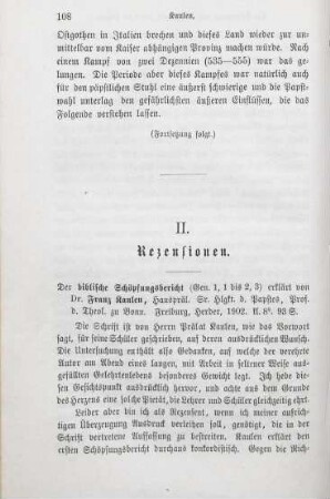 108-111 [Rezension] Kaulen, Franz, Der biblische Schöpfungsbericht