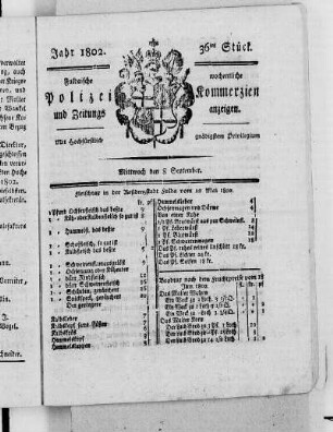 36tes Stück, Ausgabe vom 8. September 1802