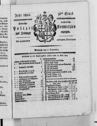 36tes Stück, Ausgabe vom 8. September 1802